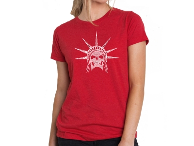 LA Pop Art Women's Premium Blend Word Art T-shirt - Freedom Skull, Small, Red