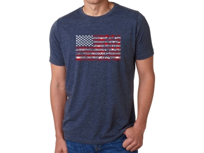 LA Pop Art Men's Premium Blend Word Art T-shirt - Fireworks American Flag, Small, Navy Blue