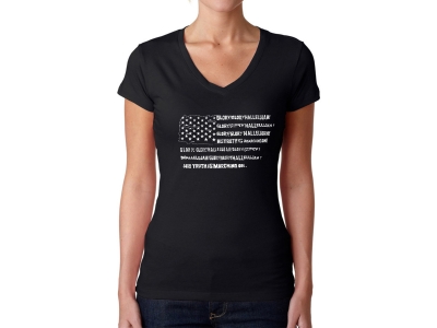 LA Pop Art Women's Word Art V-Neck T-Shirt - Glory Hallelujah Flag, Small, Black