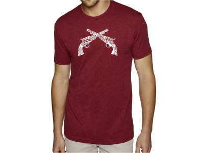 LA Pop Art Men's Premium Blend Word Art T-shirt - CROSSED PISTOLS, Medium, Red