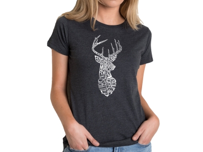 LA Pop Art Women's Premium Blend Word Art T-shirt - Types of Deer, Small, Black