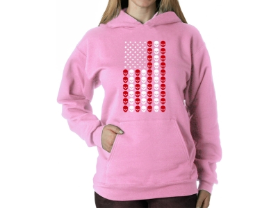 LA Pop Art Skull Flag - Women's Word Art Hooded Sweatshirt, Extra Large, Pink