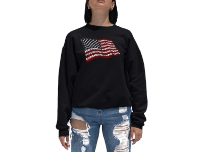 LA Pop Art Women's Word Art Crewneck Sweatshirt - American Wars Tribute Flag, 4XL, Black