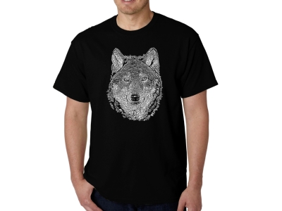 LA Pop Art Men's Word Art T-shirt - Wolf, Small, Black