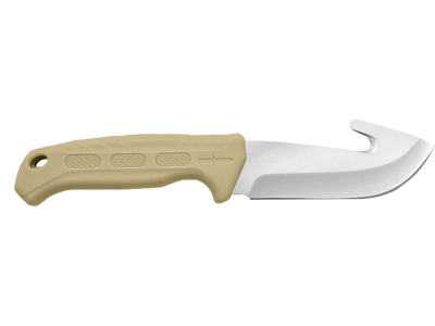 Camillus 4" Fixed Drop Point Gut Hook 420 Steel Blade Tan Handle