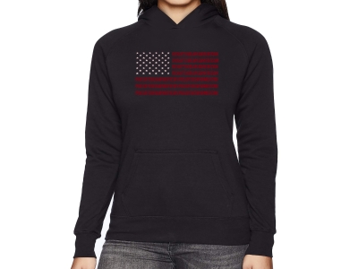 LA Pop Art Proud To Be An American - Women's Word Art Hooded Sweatshirt, Large, Black