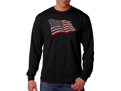LA Pop Art Men's Word Art Long Sleeve T-shirt - American Wars Tribute Flag, XXXL, Black