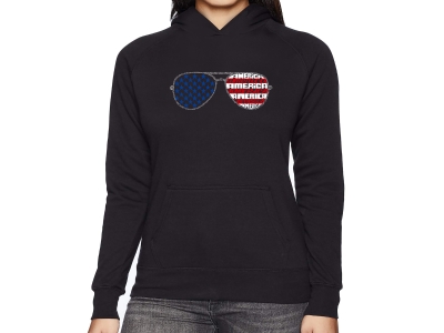 LA Pop Art Americana Sunglasses - Women's Word Art Hooded Sweatshirt, XXXL, Black