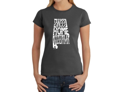 LA Pop Art Women's Word Art T-Shirt - Sweet Home Alabama, Medium, Grey