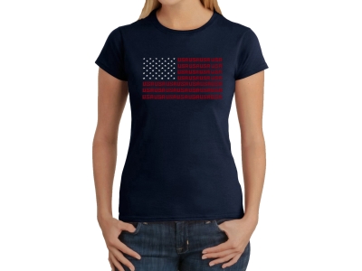 LA Pop Art Women's Word Art T-Shirt - USA Flag, Large, Navy Blue