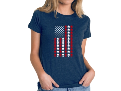 LA Pop Art Skull Flag - Women's Premium Blend Word Art T-Shirt, Extra Large, Navy Blue