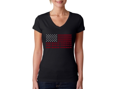 LA Pop Art Women's Word Art V-Neck T-Shirt - God Bless America