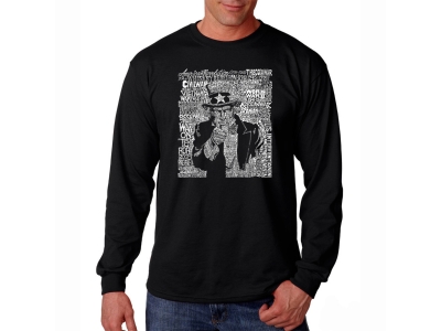 LA Pop Art Men's Word Art Long Sleeve T-shirt - UNCLE SAM, Medium, Black