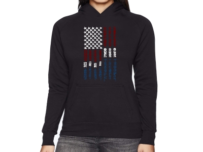 LA Pop Art Women's Word Art Hooded Sweatshirt - Support our Troops, Large, Black