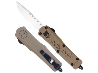 CobraTec 2.75" OTF Knife D2 Drop Point Tan Aluminum Handle