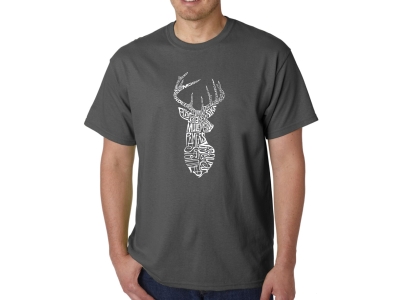 LA Pop Art Men's Word Art T-shirt - Types of Deer, Medium, Grey