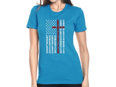 LA Pop Art Cross Flag - Women's Premium Blend Word Art T-Shirt, Small, Turquoise