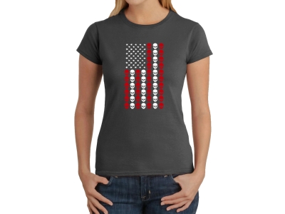 LA Pop Art Skull Flag - Women's Word Art T-Shirt, Small, Grey