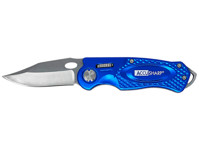 AccuSharp 3" Folding Plain Blade Blue Aluminum Handle