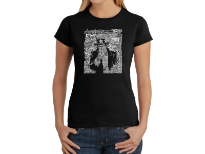 LA Pop Art Women's Word Art T-Shirt - UNCLE SAM, Medium, Black