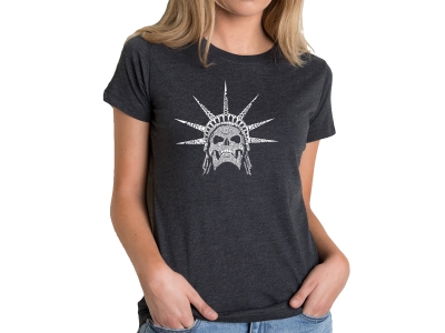 LA Pop Art Women's Premium Blend Word Art T-shirt - Freedom Skull, Medium, Black