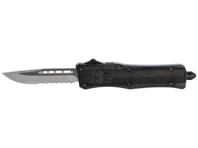 CobraTec 2.75" OTF Part Serrated D2 Blade Black Aluminum Handle
