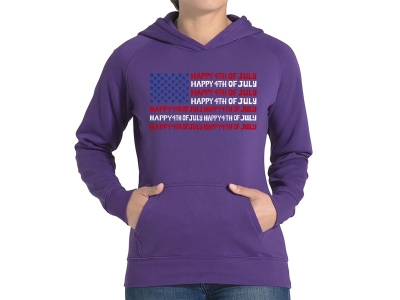 LA Pop Art Happy 4th of July - Women's Word Art Hooded Sweatshirt, 4XL, Purple