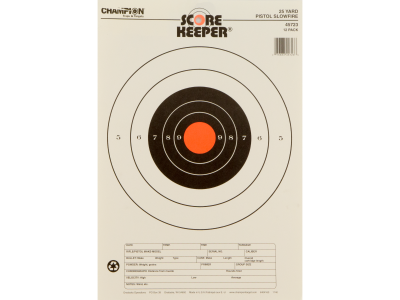 Champion Score Keeper Slow Fire Bullseye Paper Hanging 25 yds Pistol, 12