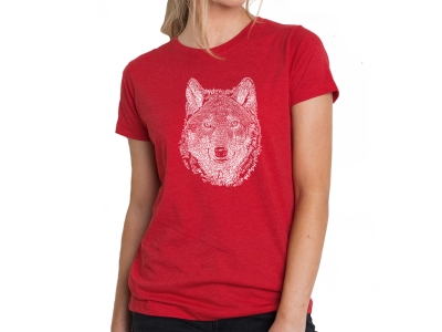 LA Pop Art Women's Premium Blend Word Art T-shirt - Wolf, Large, Red