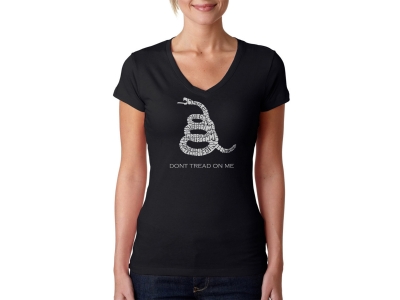 LA Pop Art Women's Word Art V-Neck T-Shirt - DONT TREAD ON ME, Small, Black