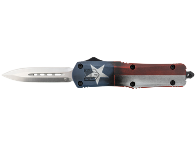 CobraTec 3" D2 OTF Dagger Knife Satin Blade Texas Flag Aluminum Handle