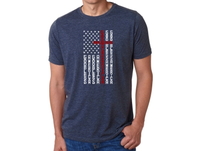 LA Pop Art Cross Flag - Men's Premium Blend Word Art T-Shirt, Small, Navy Blue