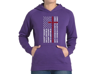 LA Pop Art Cross Flag - Women's Word Art Hooded Sweatshirt, Large, Purple