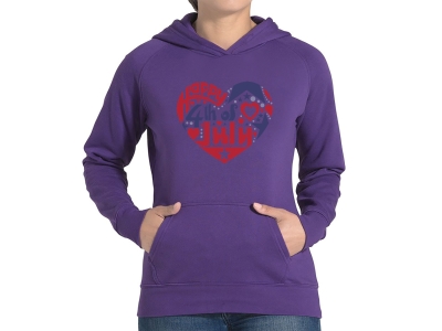 LA Pop Art Women's Word Art Hooded Sweatshirt - July 4th Heart, Large, Purple