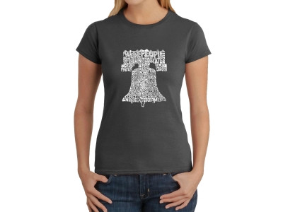 LA Pop Art Women's Word Art T-Shirt - Liberty Bell, XXL, Grey