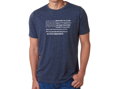 LA Pop Art Men's Premium Blend Word Art T-shirt - Glory Hallelujah Flag, Medium, Navy Blue
