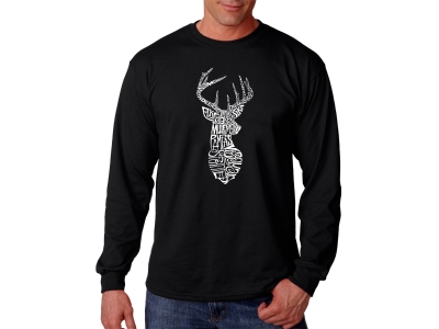 LA Pop Art Men's Word Art Long Sleeve T-shirt - Types of Deer, Large, Black