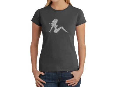 LA Pop Art Women's Word Art T-Shirt - MUDFLAP GIRL, Medium, Grey