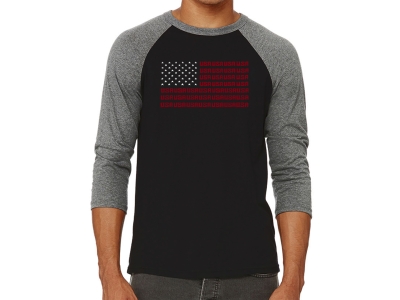 LA Pop Art Men's Raglan Baseball Word Art T-shirt - USA Flag, XXL, Grey
