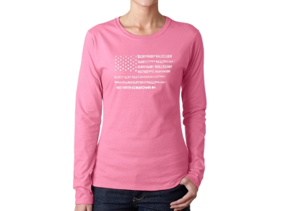 LA Pop Art Women's Word Art Long Sleeve T-Shirt - Glory Hallelujah Flag, XXL, Pink