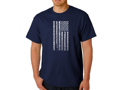 LA Pop Art Men's Word Art T-shirt - National Anthem Flag, Extra Large, Navy Blue