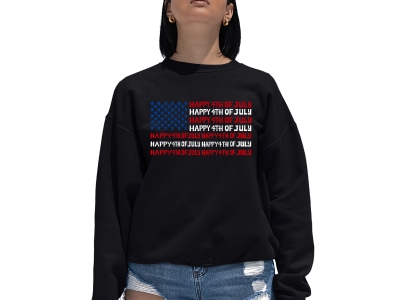 LA Pop Art Happy 4th of July - Women's Word Art Crewneck Sweatshirt, 4XL, Black