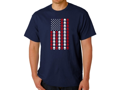 LA Pop Art Skull Flag - Men's Word Art T-Shirt, XXXL, Navy Blue