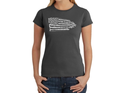 LA Pop Art Women's Word Art T-Shirt - Pledge of Allegiance Flag, Extra Large, Grey