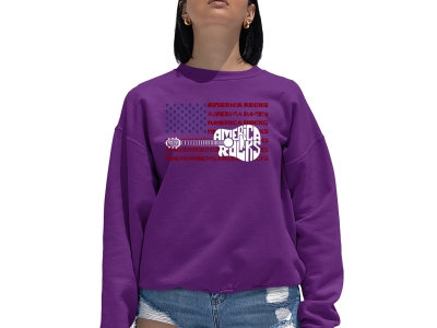 LA Pop Art America Rocks - Women's Word Art Crewneck Sweatshirt, XXL, Purple