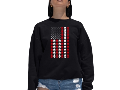 LA Pop Art Skull Flag - Women's Word Art Crewneck Sweatshirt, Extra Large, Black