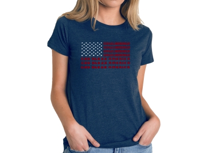 LA Pop Art Women's Premium Blend Word Art T-shirt - God Bless America, Small, Navy Blue