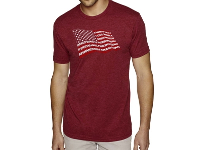 LA Pop Art Men's Premium Blend Word Art T-shirt - American Wars Tribute Flag, Large, Red