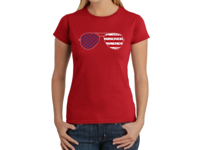 LA Pop Art Americana Sunglasses - Women's Word Art T-Shirt, Small, Red