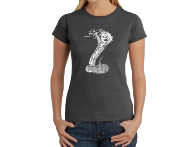 LA Pop Art Women's Word Art T-Shirt - Types of Snakes, XXL, Grey